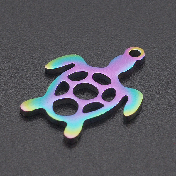 

PandaHall Ion Plating(IP) 201 Stainless Steel Pendants, Sea Turtle Charm, Laser Cut, Rainbow Color, 19x14x1mm, Hole: 1.2mm 201 Stainless...