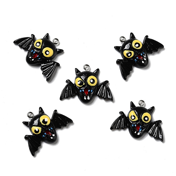 

PandaHall Halloween Opaque Resin Pendants, with Platinum Tone Iron Loops, Bat, Black, 32x23x5mm, Hole: 2mm Iron+Resin Bat Black