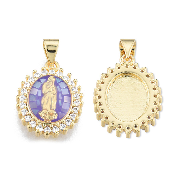 

PandaHall Brass Micro Pave Clear Cubic Zirconia Pendants, with Enamel and Shell, Real 18K Gold Plated, Nickel Free, Oval with Virgin Mary...
