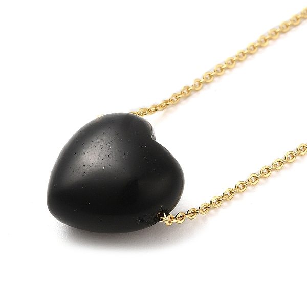 

PandaHall Natural Obsidian Heart Pendant Necklace with Golden Alloy Cable Chains, 23.82 inch(60.5cm) Obsidian Heart