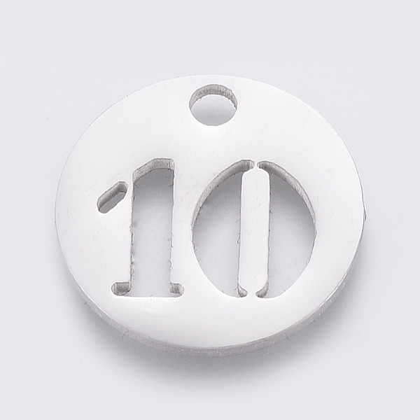 

PandaHall 304 Stainless Steel Pendants, Cut-Out, Hollow, Flat Round with Number, Stainless Steel Color, Num.10, 19x1.5mm, Hole: 2.5mm 304...