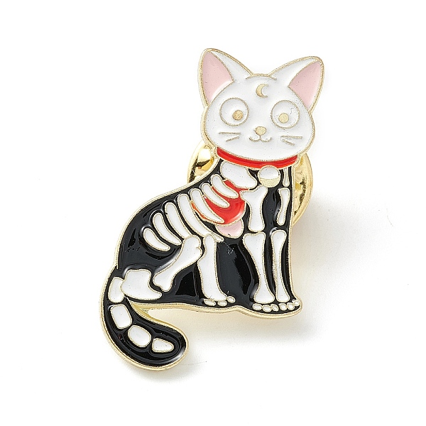 

PandaHall Skeleton Cat Enamel Pin, Halloween Alloy Brooch for Backpack Clothes, Light Gold, Black, 28.5x20x2mm, Pin: 1mm Alloy+Enamel Black