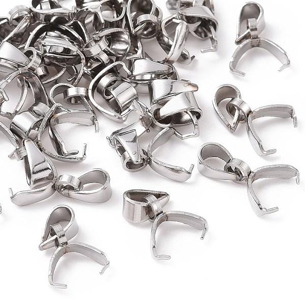 Tarnish Resistant 304 Stainless Steel Ice Pick Pinch Bails, Stainless Steel Color, Pinch Bail: 9x6.5x2.5mm, Hole: 3x4mm