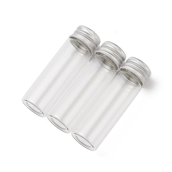 

PandaHall (Defective Closeout Sale: Pitted Cap) Glass Bead Containers, with Screw Aluminum Cap and Silicone Stopper, Platinum, Clear...