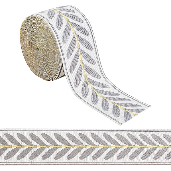 

PandaHall OLYCRAFT 10.9Yards Jacquard Ribbon Trim 2.4 Inch Leaf Pattern Jacquard Polyester Ribbons Grey White Leaf Jacquard Woven Embroidery...
