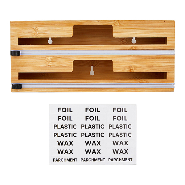 

PandaHall Bamboo Reusable Cling Film Slide Cutter, including Screw, Sticker, Pipe, for Food Wrap, Aluminum Foil, Wax Paper, Film Dispenser...