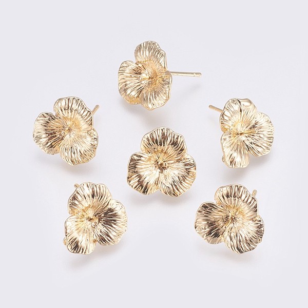 PandaHall Brass Stud Earrings Findings, with Loop, For Half Drilled Beads, Long-Lasting Plated, Flower, Nickel Free, Real 18K Gold Plated...