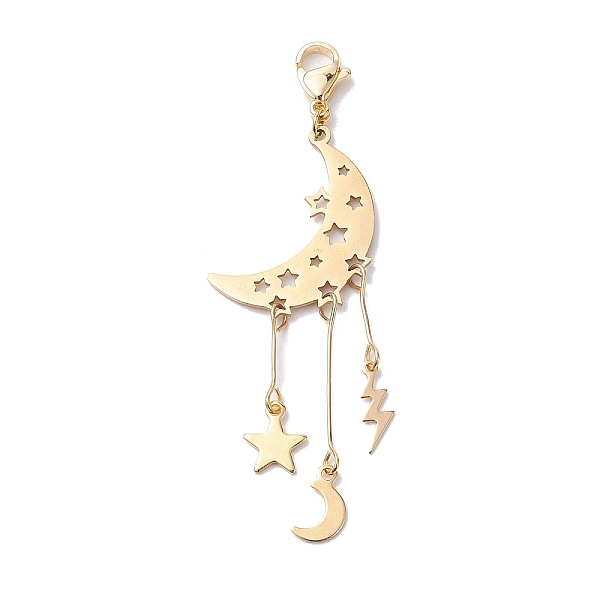 

PandaHall Alloy Pendant Decorations, Moon & Star & Sun & Lightning, Light Gold, 70mm Alloy Moon