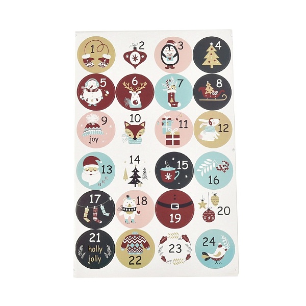 

PandaHall Christmas Theme Round Paper Gift Tag Self-Adhesive Stickers, Number1~24 Countdown Labels, for Gift Packaging, Animal Pattern...