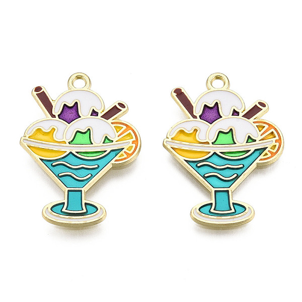 

PandaHall Alloy Enamel Pendants, Cadmium Free & Lead Free, Ice Cream Charms, Golden, Cyan, 28x20x1.3mm, Hole: 1.8mm Alloy+Enamel Food Cyan