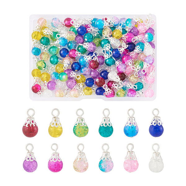 

PandaHall Kissitty 120Pcs 12 Colors Spray Painted Crackle Glass Pendants, with Silver Plated Iron Finding, Teardrop, Mixed Color, 15x8mm..., Multicolor