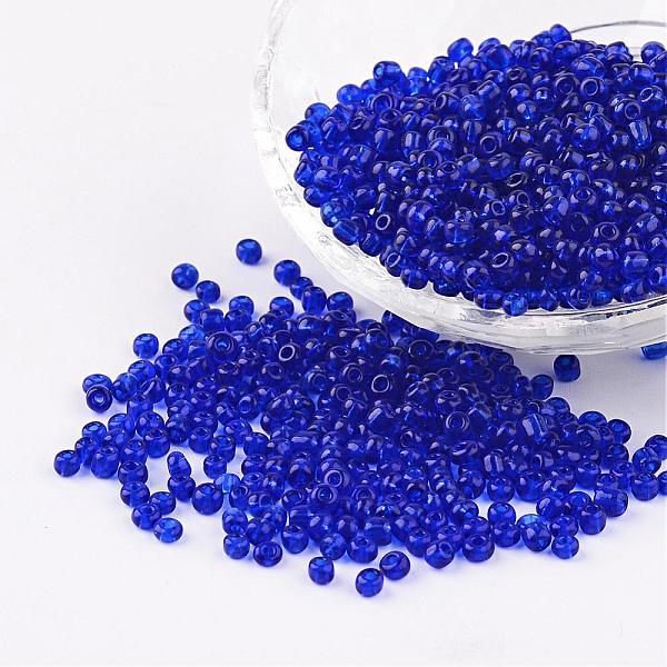 

PandaHall 8/0 Glass Seed Beads, Transparent, Round, Blue, 3mm, Hole: 1mm, about 1097pcs/50g Glass Blue