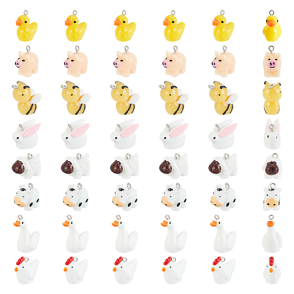 

PandaHall 48Pcs 8 Style Resin Charms Cute Animal Pendant Kit Mini Pig Duck Bee Cygnet Chick Rabbit Sheep Calf Findings Charm DIY Farm Theme..., Multicolor