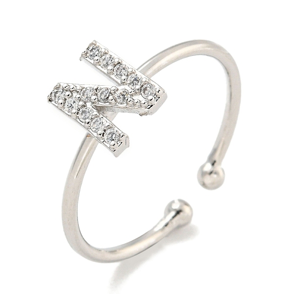 

PandaHall Rack Plating Brass Open Cuff Rings for Women, with Cubic Zirconia, Cadmium Free & Lead Free, Long-Lasting Plated, Letter, Letter N...