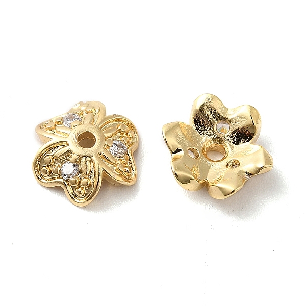 

PandaHall Brass Micro Pave Cubic Zirconia Bead Cap, 3-Petal Flower, Real 18K Gold Plated, 9x8x3mm, Hole: 1.2mm Brass+Cubic Zirconia Clear