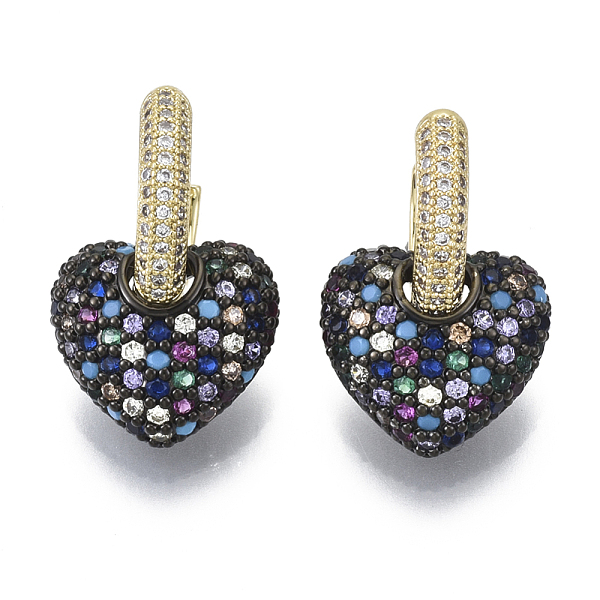 

PandaHall Brass Micro Pave Cubic Zirconia Dangle Huggie Hoop Earrings, with Synthetic Turquoise, Nickel Free, Heart, Colorful, Real 16K Gold...