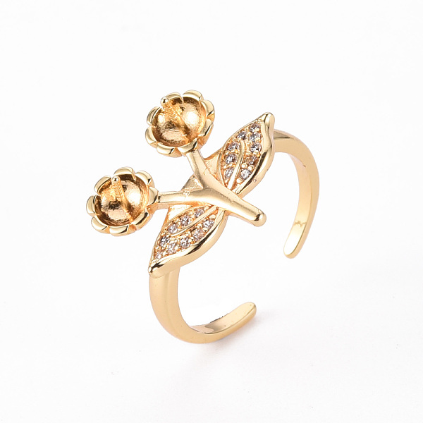 

PandaHall Brass Micro Pave Clear Cubic Zirconia Peg Bails Cuff Finger Ring Settings, for Half Drilled Bead, Nickel Free, Flower, Real 18K...