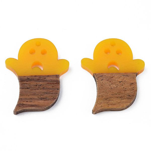

PandaHall Halloween Theme Resin & Walnut Wood Pendants, Ghost, Gold, 28.5x22.5x3mm, Hole: 1.8mm Resin Ghost Gold