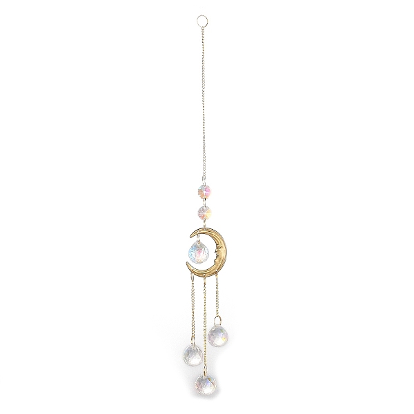 

PandaHall Glass Teardrop Big Pendant Decorations, Hanging Suncatchers, with Octagon Glass Beads and Moon Brass Link, for Home Window...
