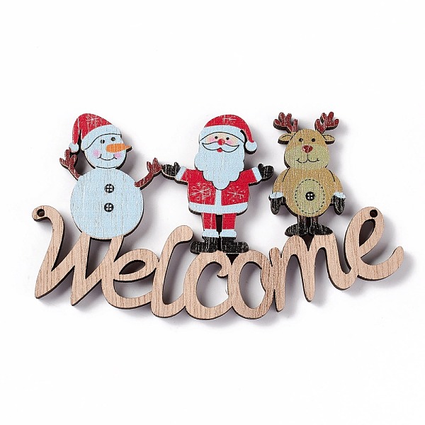 PandaHall Christmas Decoration Wooden Door Plate, Wood Big Pendants for Door Hanging, Word Welcome with Snowman & Santa Claus & Reindeer...