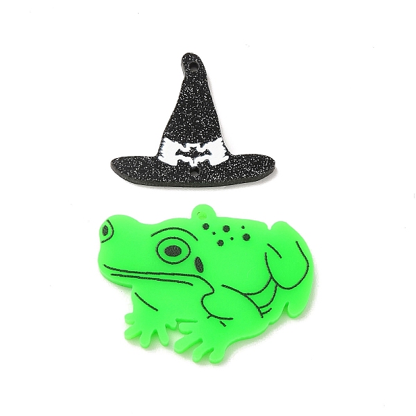 

PandaHall Opaque Acrylic Pendants, Frog and Witch Hat, Linen, 23.5~27x27.5~35x2~2.5mm, Hole: 1.4mm, 2pcs/set Acrylic Mixed Shapes Brown