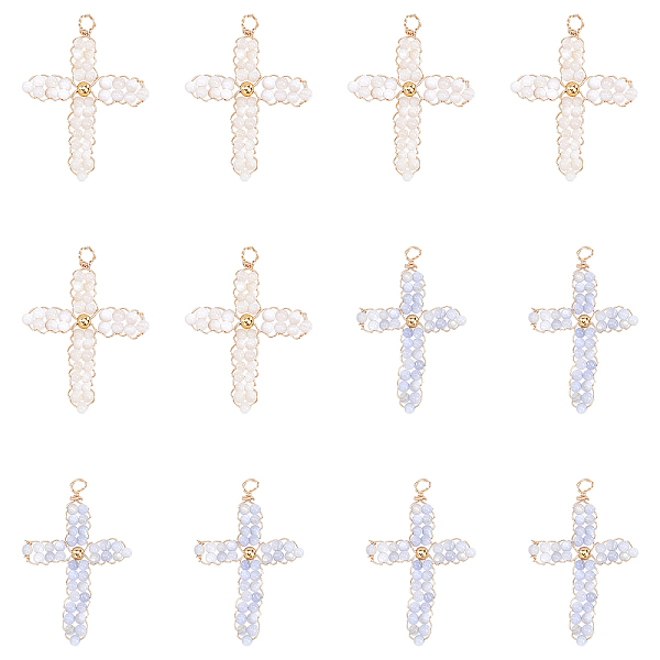 

PandaHall CHGCRAFT 12Pcs 2 Colors Natural Freshwater Shell Round Beads Woven Pendants, with Eco-Friendly Light Gold Tone Copper Wire Wrapped..., Multicolor