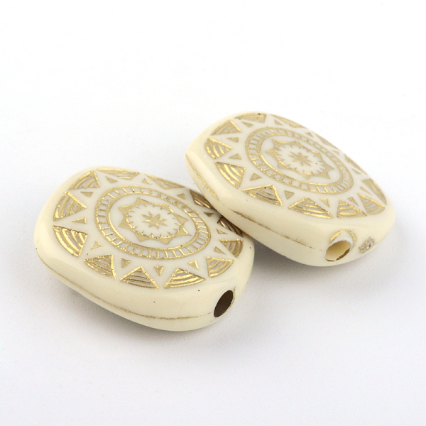 

PandaHall Rectangle Plating Acrylic Beads, Golden Metal Enlaced, Beige, 18x17.5x6mm, Hole: 2mm, about 420pcs/500g Acrylic Rectangle Yellow