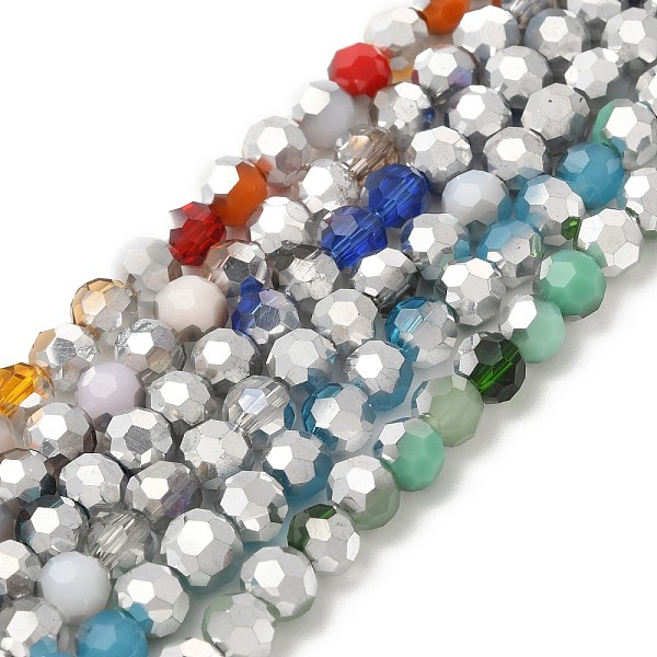 

PandaHall Electroplate Glass Beads Strands, Faceted(32 Facets), Half Silver Plated, Round, Mixed Color, 6x5mm, Hole: 1.4mm, about..., Multicolor