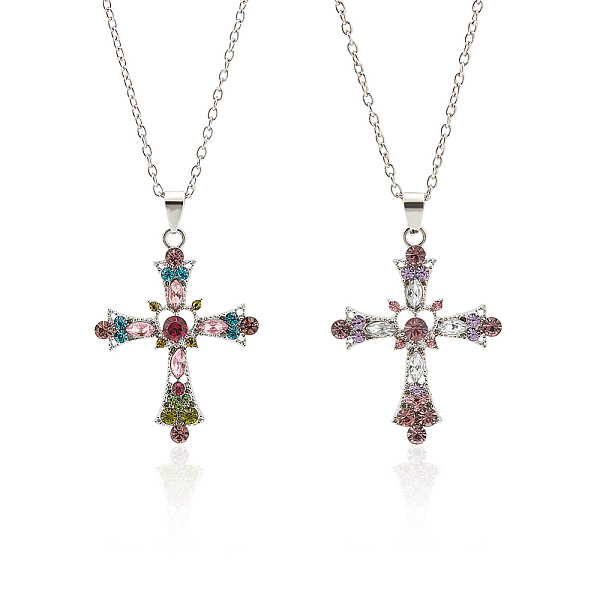 

PandaHall ANATTASOUL 2Pcs 2 Colors Rhinestone Heart Cross Pendant Necklaces Set, Platinum Alloy Jewelry for Women, Mixed Color, 22.13 inch..., Multicolor