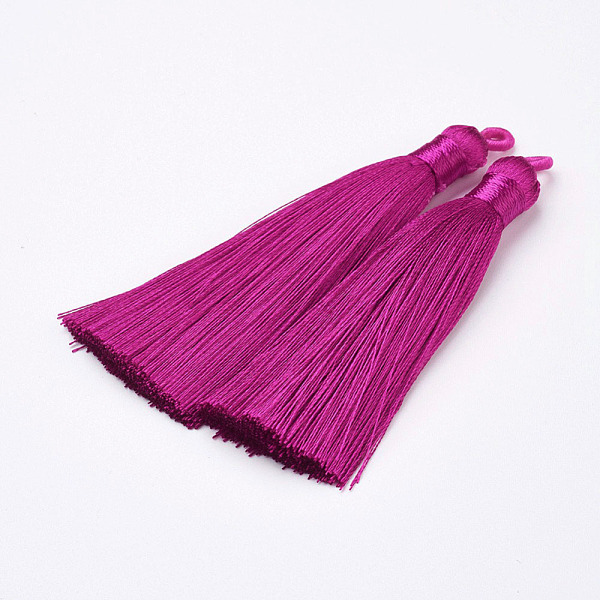 

PandaHall Nylon Tassels Big Pendant Decorations, Fuchsia, 83~92x9~10mm, Hole: 1.5~4mm Nylon Pink