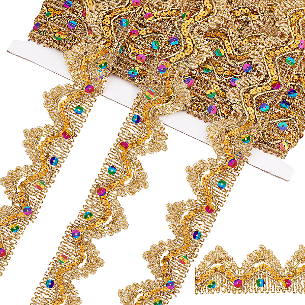 PandaHall Sequinned Gold Lace Trim 9.8 Yard Vintage DIY Craft Edging Lace Triangle Metallic Lace Ribbon for Sewing Craft Party Dress Hair...