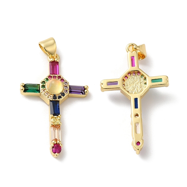 

PandaHall Rack Plating Brass Cubic Zirconia Pendants, Lead Free & Cadmium Free, Long-Lasting Real 18K Gold Plated, Religion Cross Charm...