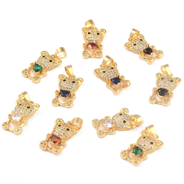 

PandaHall Brass Clear Cubic Zirconia Pendants, Long-Lasting Plated, Real 18K Gold Plated, Bear, Mixed Color, 18.5x11.5x4mm, Hole: 3.5x4.5mm..., Multicolor