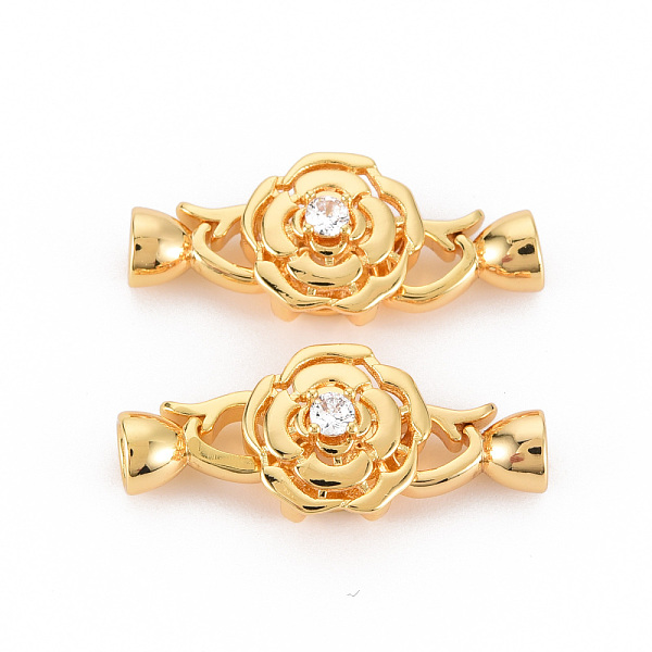 

PandaHall Brass Micro Pave Clear Cubic Zirconia Fold Over Clasps, Nickel Free, Flower, Real 18K Gold Plated, 12x12.5x8mm, Clasp...