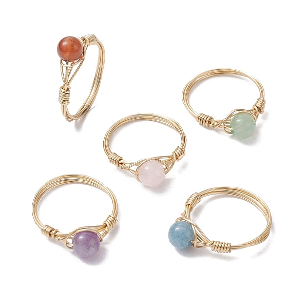 

PandaHall Natural Mixed Gemstone Round Braided Bead Style Finger Rings, Golden Brass Finger Ring, Golden, US Size 7 3/4(17.9mm) Mixed Stone...