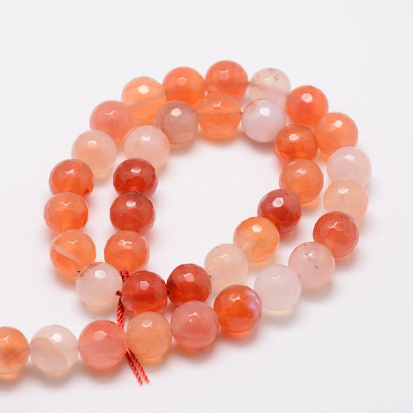 

PandaHall Dyed Natural Agate Faceted Round Beads Strands, Coral, 8mm, Hole: 1mm, about 48pcs/strand, 15.3 inch Natural Agate Round Red