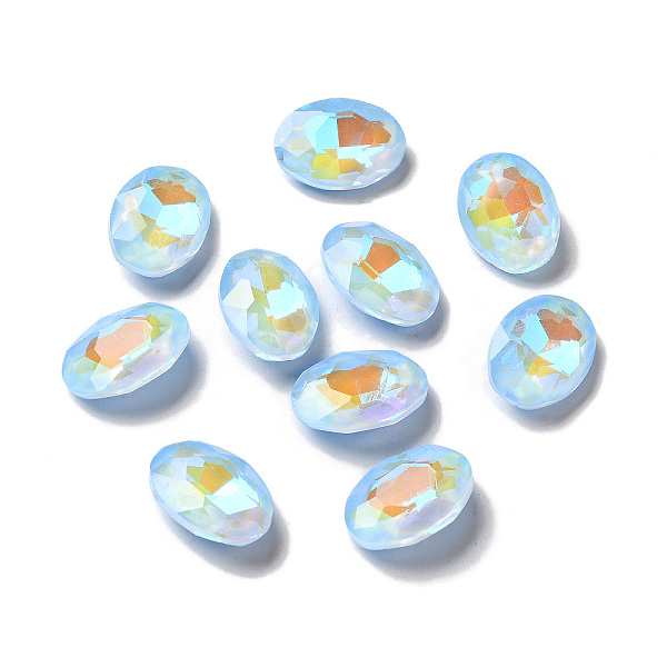 

PandaHall Mocha Fluorescent Style Glass Rhinestone Cabochons, Flat Back, Oval, Light Sapphire, 18x13x5.5mm Glass Rhinestone Oval Blue