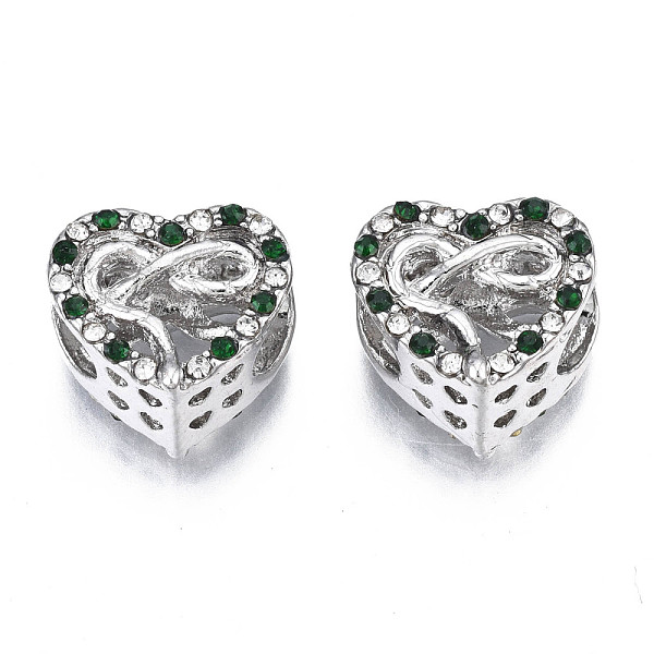 

PandaHall Rack Plating Alloy European Beads, Large Hole Beads, with Crystal & Emerald Rhinestone, Cadmium Free & Nickel Free & Lead Free..., Green