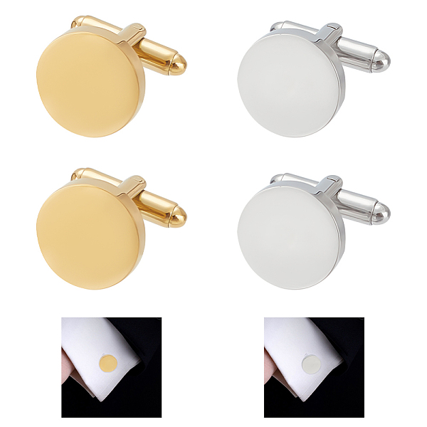 

PandaHall WADORN 4Pcs 2 Colors Titanium Steel Cuff Button, Cufflink Findings for Apparel Accessories, Flat Round, Golden & Stainless Steel...