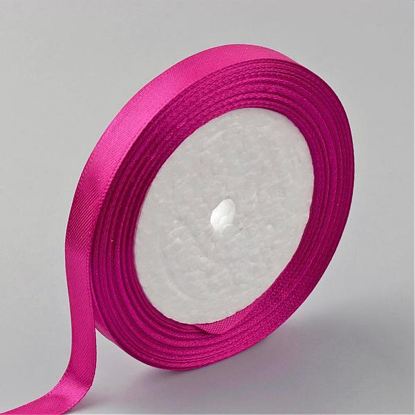 

PandaHall Single Face Satin Ribbon, Polyester Ribbon, Fuchsia, 1/2 inch(12mm), about 25yards/roll(22.86m/roll), 250yards/group(228.6m/group)..., Pink