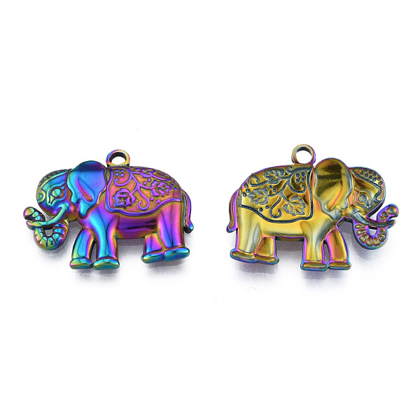 

PandaHall Ion Plating(IP) 201 Stainless Steel Pendants, Elephant, Rainbow Color, 19.5x25.5x3mm, Hole: 1.8mm 201 Stainless Steel Elephant