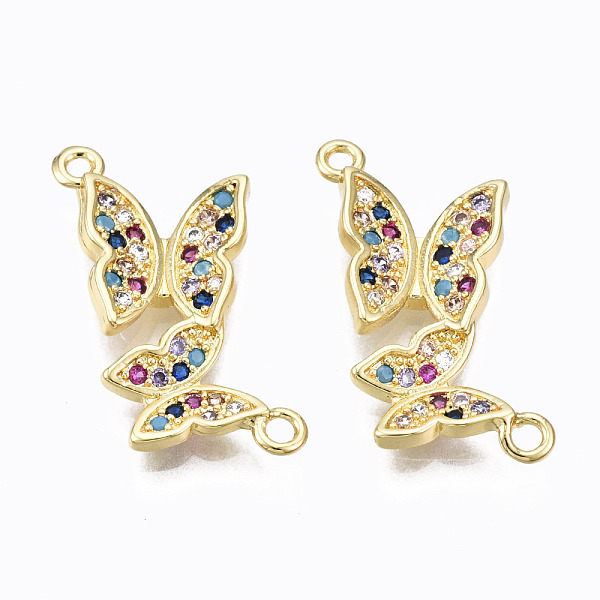 

PandaHall Brass Micro Pave Cubic Zirconia Links Connectors, Nickel Free, Real 16K Gold Plated, Butterfly, Colorful, 12.5x23x3mm, Hole: 1.2mm...