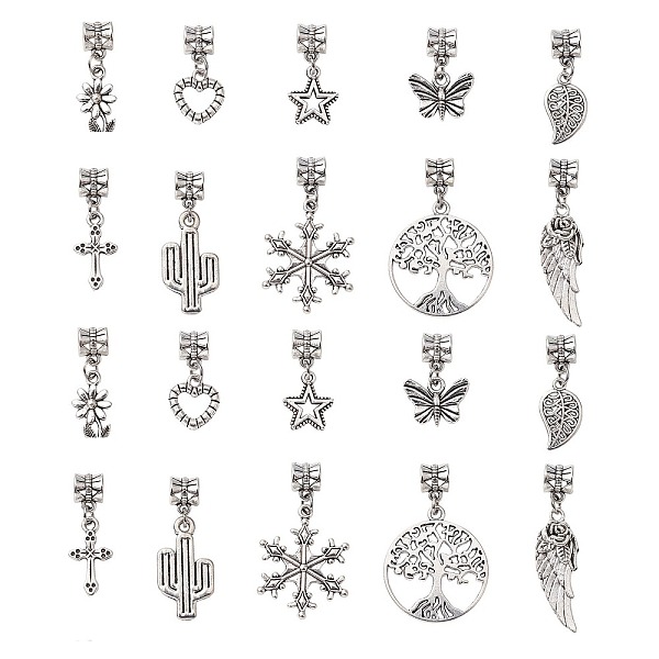 

PandaHall 50Pcs 10 Styles Tibetan Style Alloy European Dangle Charms, Large Hole Pendant, Butterfly & Wing & Heart, Mixed Shapes, Antique...