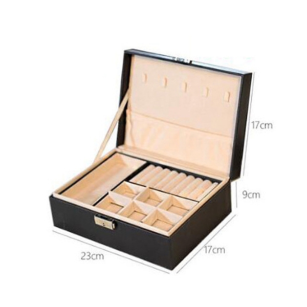 2-stöckige Rechteckige Schmuck-Organizer-Box Aus PU-Leder