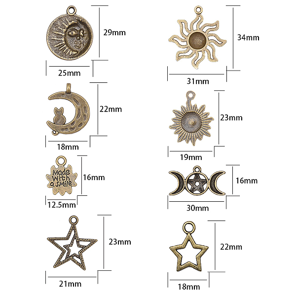 

PandaHall SUNNYCLUE Tibetan Style Alloy Pendants, Sun & Moon & Star, Mixed Color, 72pcs/set Alloy Mixed Shapes