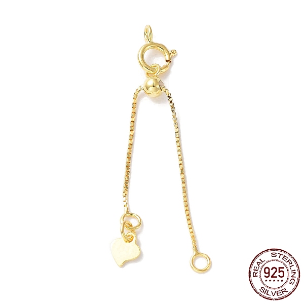 

PandaHall 925 Sterling Silver Ends with Chains, Spring Clasps, Slide Bead and Heart Charms, Real 18K Gold Plated, 39mm, Hole: 1.8mm Sterling...