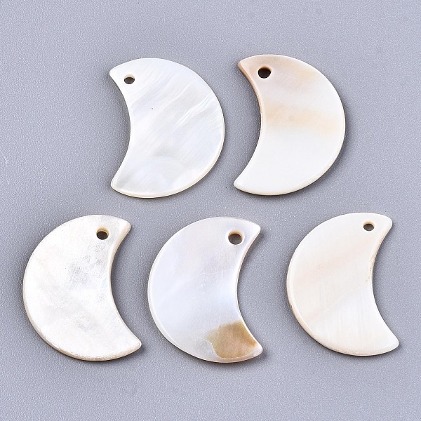 

PandaHall Natural Freshwater Shell Pendants, Moon, Seashell Color, 25x18~19x2mm, Hole: 1.8mm Freshwater Shell Moon