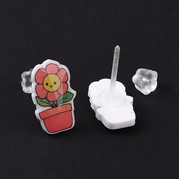 

PandaHall Acrylic Cute Plants Stud Earrings with Plastic Pins, Asymmetrical Earrings for Women, Colorful, 14x8mm, Pin: 0.9mm Acrylic Flower