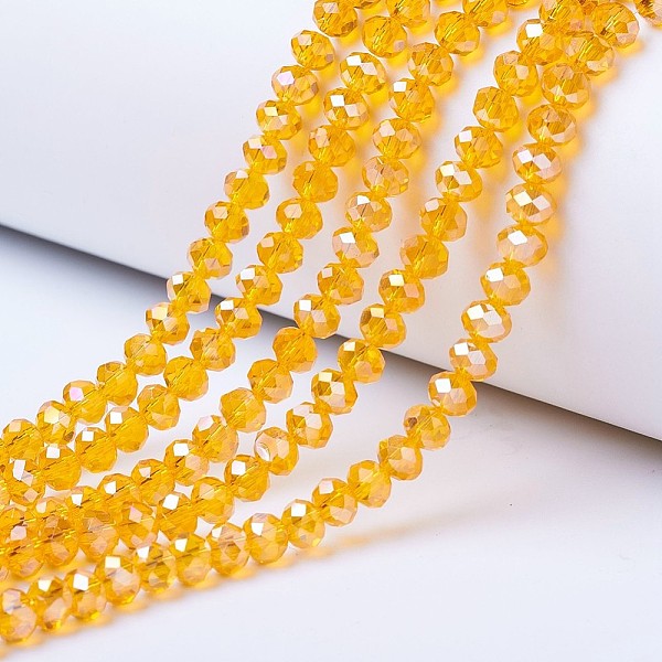 

PandaHall Electroplate Glass Beads Strands, AB Color Plated, Faceted, Rondelle, Orange, 6x5mm, Hole: 1mm, about 83~85pcs/strand, 38~39cm...