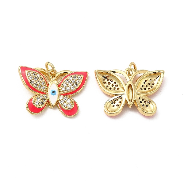

PandaHall Brass Micro Pave Cubic Zirconia Pendants, with Enamel Evil Eye & Jump Ring, Butterfly Charm, Red, 15.5x21.5x3.5mm, Hole: 3.3mm...